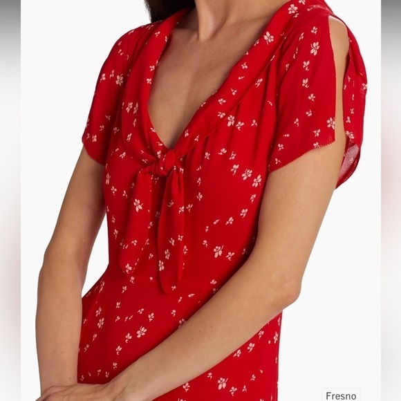 NWOT REFORMATION Talleen Red Floral Print Ruffle maxi cap sleeves Dress sz 12 - Picture 3 of 7